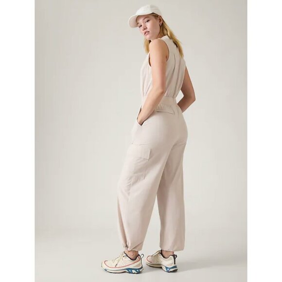 New Athleta 10 Brooklyn Utility Jumpsuit Abalone White Size 10 - Picture 6 of 7